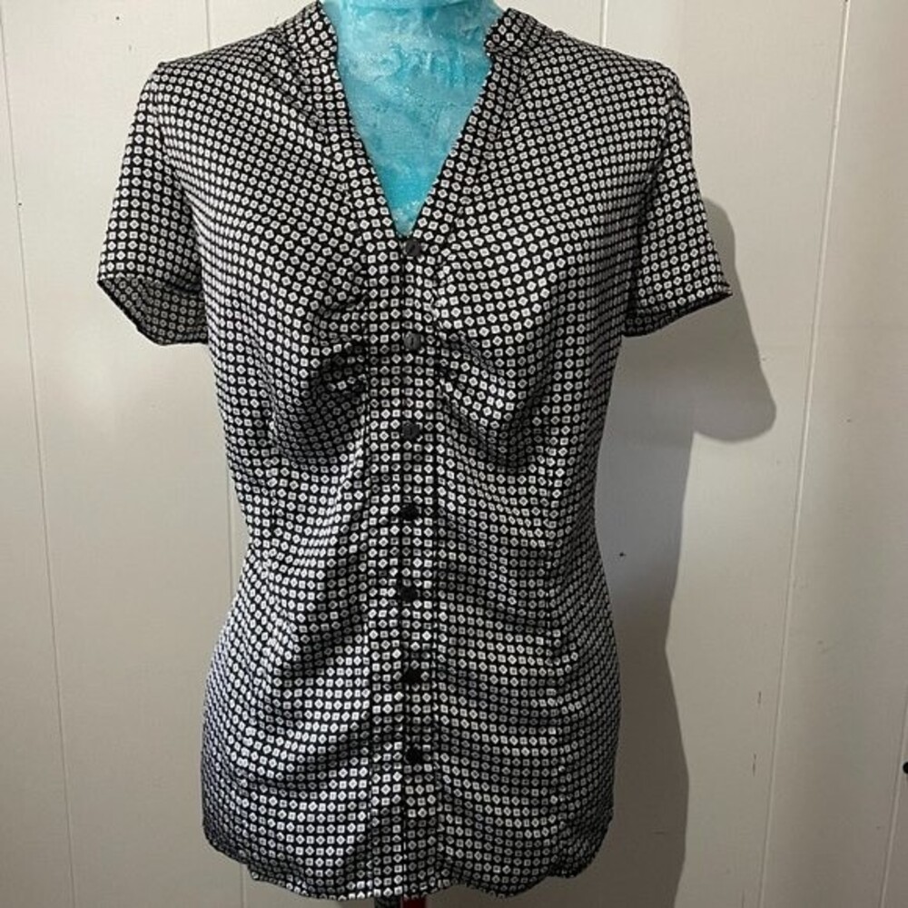 Worthington Short Sleeve Silkey Gathered Front Button-Down Womens Top Size 1X